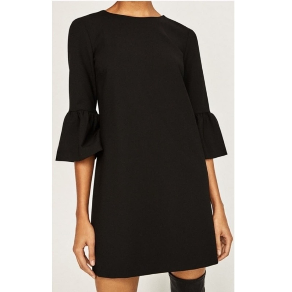 Zara Black Mini Dress with Bell Sleeves